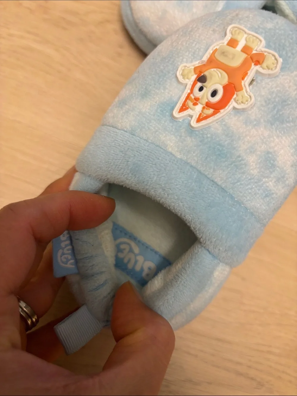 Blue Plush Kids Slip-On Slippers with Cartoon Character